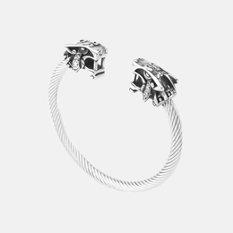 Viking Double Wolf Head Stainless Steel Open Bracelet