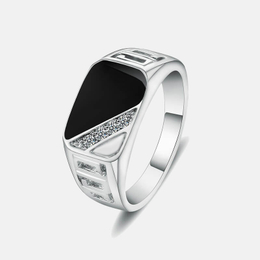 Simple Square Diamond Set Stainless Steel Ring