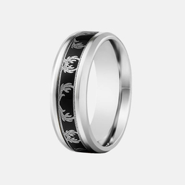 Antler Wine Barrel Wood Grain Stainless Steel Ring