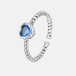 Simple Heart Shaped Zircon Braided Sterling Silver Open Ring