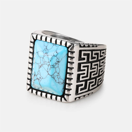 Simple Pattern Stainless Steel Turquoise Ring