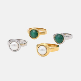 Simple Rose Shaped Pearl Stainless Steel Ring