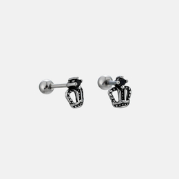 Vintage Crown Black Gem Stainless Steel Stud Earrings