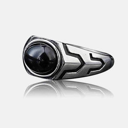 Vintage Patterned Stainless Steel Gemstone Ring