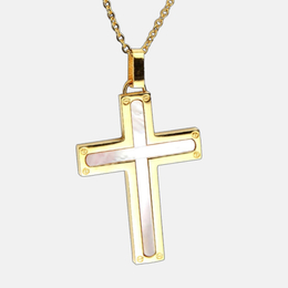 Gold Cross Stainless Steel Shell Necklace