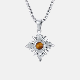 Simple Tiger's Eye Starburst Stainless Steel Pendant