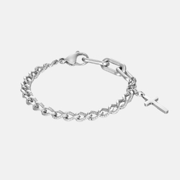 Hip-Hop Cross Charm Stainless Steel Bracelet