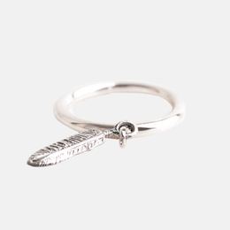 Dangle Feather Charm Sterling Silver Ring