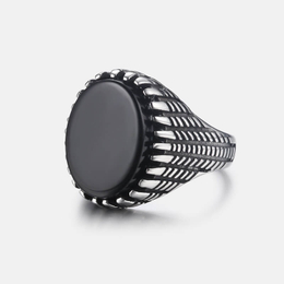 Black Semi-precious Stone Stainless Steel Men's Ring