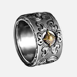 Pattern Sun Sterling Silver Men's Ring