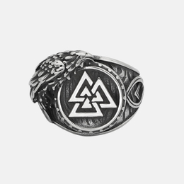 Crow Valknut Triangle Stainless Steel Viking Ring