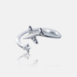 Simple Airplane Diamonds Set Sterling Silver Open Ring