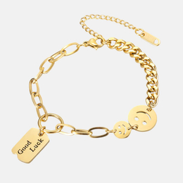 Good Luck Smiley Gold Stainless Steel Bracelet