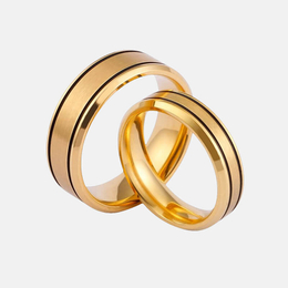 Simple Line Golden Stainless Steel Couple Ring