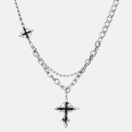 Simple Double Chain Stainless Steel Cross Necklace