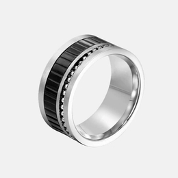 Bague en acier inoxydable ton noir et blanc