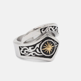 Vintage Starburst Stainless Steel Open Ring
