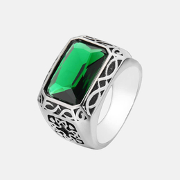 Retro Pattern Men's Stainless Steel Cz Ring