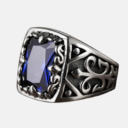 Blue Crystal Carved Sterling Silver Ring