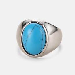 Simple Oval Turquoise Stainless Steel Ring