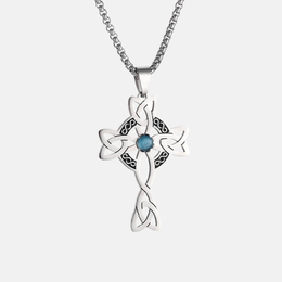 Keltische Knoten-Edelstein-Kreuz-Halskette aus Edelstahl