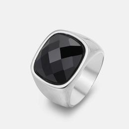 Polished Black Stone Stainless Steel Ring