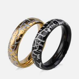 Vintage Cracked Pattern Stainless Steel Ring