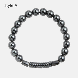 Hematite Round Bead Stainless Steel Bracelet