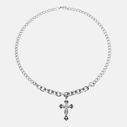 Doppelte Kette mit genähtem Diamant-Edelstahl-Kreuz-Halskette