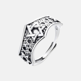 Vintage Six-Pointed Star Hollow Sterling Silver Open Ring