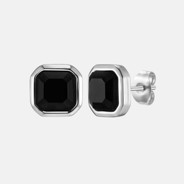 Geometric Octagonal Black Onyx Stainless Steel Earrings