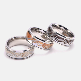 Wine Barrel Wood Grain Stainless Steel Ring