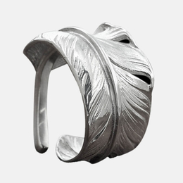 Hand Polished Feather Sterling Silver Adjustable Ring