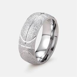 Engraved Basketball Pattern Frosted Stainless Steel Ring