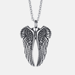 Vintage Wings Stainless Steel Openable Urn Pendant