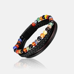 Multi-Layered Braided Agate Stainless Steel Leather Bracelet