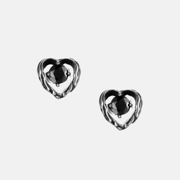 Vintage Heart-Shaped Stainless Steel Zircon Earrings