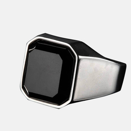 Black Gem Stone Stainless Steel Ring