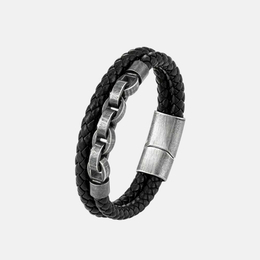 Punk Chain Design Stainless Steel Leather Bracelet