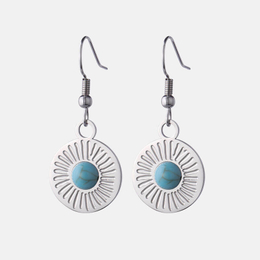 Simple Blue Turquoise Stainless Steel Round Earrings