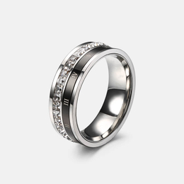 Roman Numeral Diamond Stainless Steel Ring