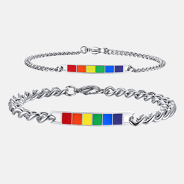 Rainbow Pride Block Stainless Steel Couple Bracelet
