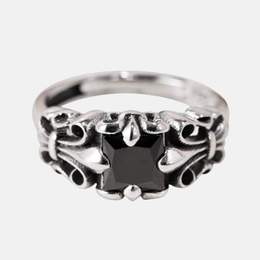 Fleur-De-Lis Pattern Obsidian Sterling Silver Ring