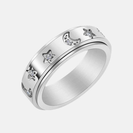 Star Moon Stainless Steel Spinner Ring