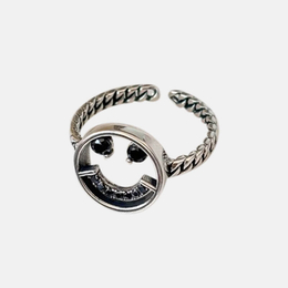 Vintage Zircon Smiley Sterling Silver Open Ring