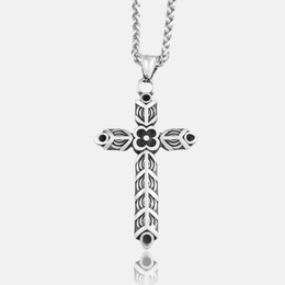 Vintage Flower Pattern Stainless Steel Cross Pendant