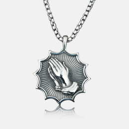 Polygonal Hands Prayer Pattern Stainless Steel Pendant