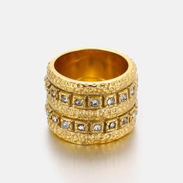 Vintage Diamond-set Stainless Steel Wide Band Ring