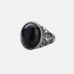 Red And Black Agate Stainless Steel Men's Stone Ring