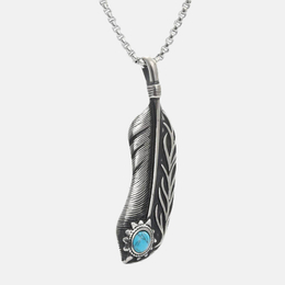 Sun Feather Stainless Steel Turquoise Pendant